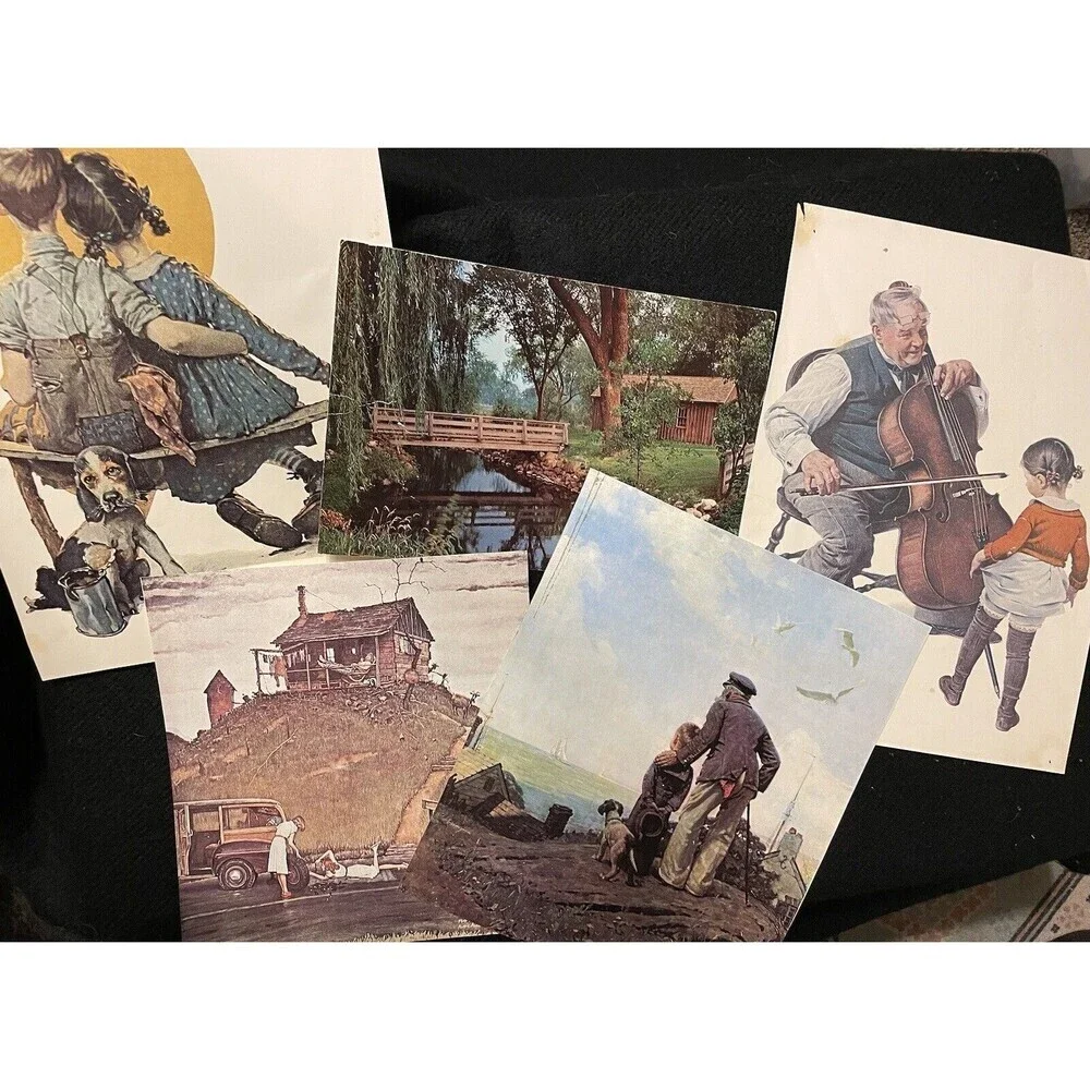 Ephemera lot 4 Norman Rockwell Prints & 1 Blacksmith Shop Old Wade House 1972